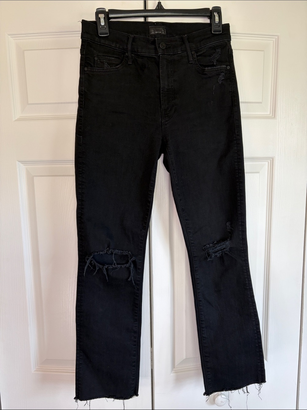 Mother The Rascal Ankle Fray Jeans Black Guilty As Sin 28 Distressed Raw Hem